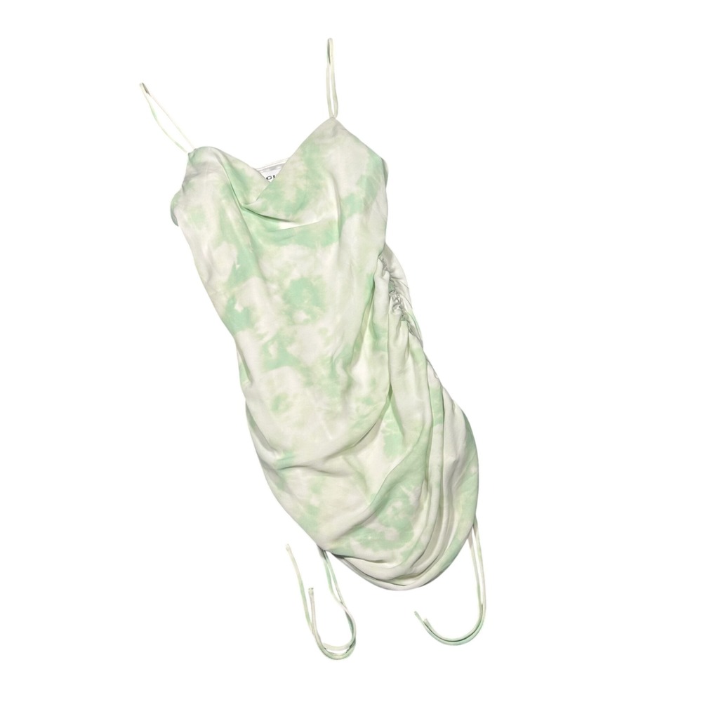 Gilli Green White Tie Dye Cowl Neck Ruched Mini Cocktail Dress Small